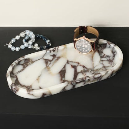 100% Natural Calaccata Viola Marble Tray, 10" x 5" Oval Tray | Luxury Calacatta Marble Vanity Tray, Small Hand Towel Tray Holder Organizer, Makeup Holder for Bathroom Kitchen Counter - color: Viola-oval-10"x5"x0.7"