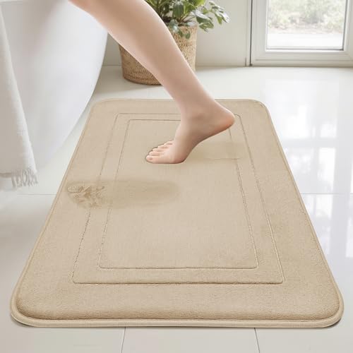 Cupic Cupid Extra Soft Memory Foam Bath Mat, Non-Slip Washable Bathroom Rug, Quick Dry Water Absorbent Bath Mat for Shower & Tub, 24" x 16" Deep Khaki - color: Deep Khaki, size: 1'4" x 2' (16" x 24")