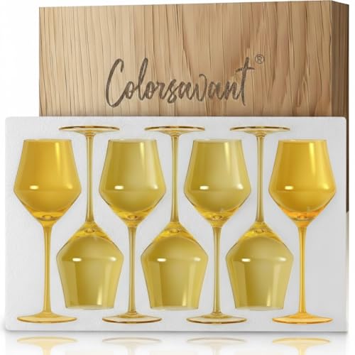 Hand Blown Yellow Wine Glasses Set of 6 – 16oz Tulip Lead-Free Crystal Stemware – Elegant Soft Sunshine Yellow Colored Glassware for Summer Parties, Weddings & Gifts - color: Yellow