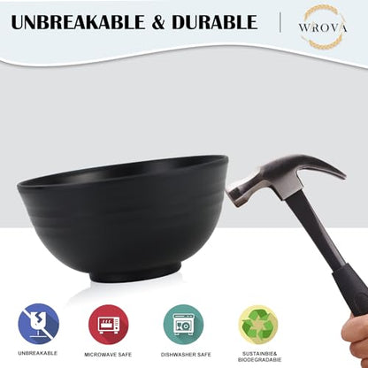 Wheat Straw Bowl Sets,8 PCS Unbreakable Cereal Bowls 26 OZ,Microwave and Dishwasher Safe Bowls,Alternative Plastic Bowl Reusable for cereal,salad,snack and soup (Pure Black) - color: Black, size: 26 oz