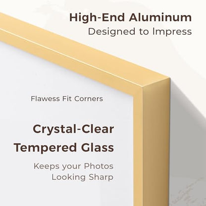 RICHFOCUS 24x30 Poster Frame Gold|24 x 30 Large Picture Frame Matted to 18x24 Photo|Metal Aluminum 30x24 Art Frame for Wall with Tempered Glass Wall Hooks Included, Set of 1 - color: Gold, size: 24x30-1P-Tempered Glass