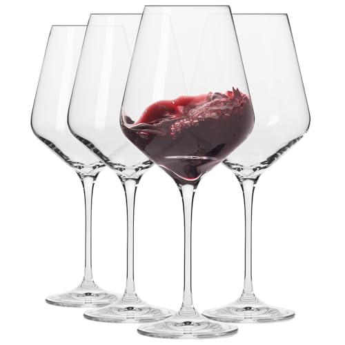 Krosno Red Wine Glasses 4-Piece 16.6 oz Avant-garde Collection, Perfect for Home, Restaurants & Parties, Dishwasher Safe, Thin Rim, Long Stem | Lead-Free Crystal Glass | White rose wine, drinking glass, water, cocktail, aperol, Lead-Free Crystal, Dishwash