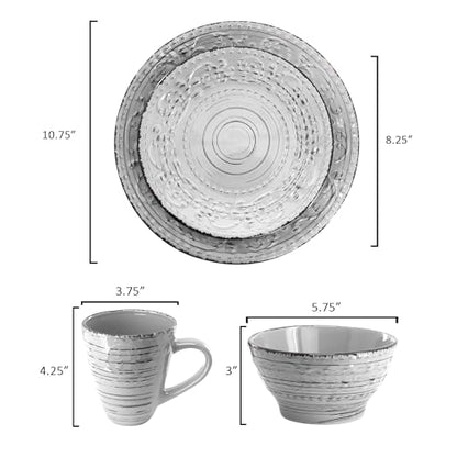 Elama Malibu Calcite 16-Piece Stoneware Embossed Pattern Reactive Glaze Light Gray Dinnerware Set, Tableware, Serveware Set (Calcite Gray) - color: Calcite Gray