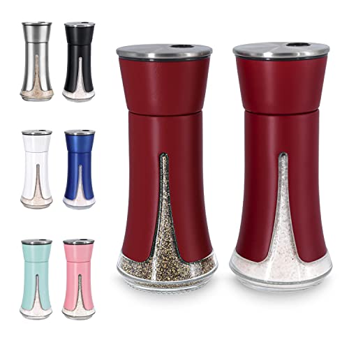 Red Salt and Pepper Shakers by Aelga, Salt Shaker with Adjustable Pour Holes, Red Kitchen Accessories, Decor for Kitchen,Restaurants,Camp,BBQ - color: Red