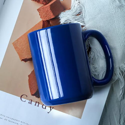 15 OZ Coffee Mugs, Classic Blank Ceramic Cup with Large Handle for Tea Latte Cappuccino, Set of 4, Blue - color: Blue