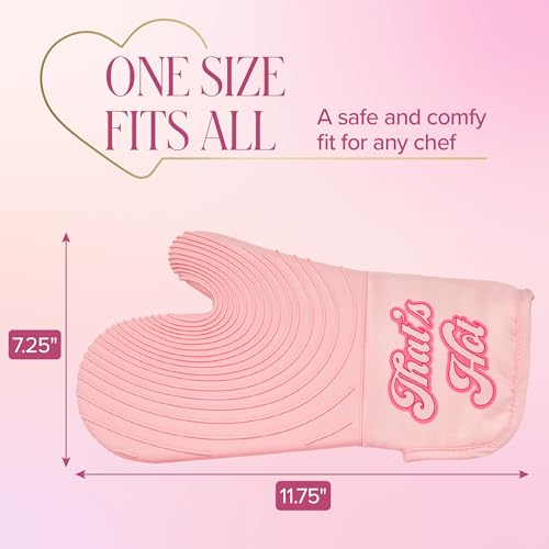 Paris Hilton Oven Mitt Set with Iconic That's HOT Design, Heat Resistant Pot Holders Featuring Non-Slip Textured Silicone Grips, 2-Piece Set, Pink - style: That's Hot