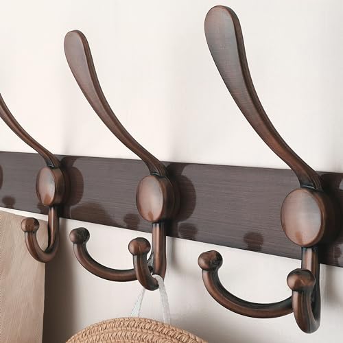 Coat Rack Wall Mount - 38” Long 10-Tri-Hooks Heavy Duty Coat Hanger Rail Wall Hooks for Hanging Coats Hats Clothing Clothes Purse Mudroom Entryway, Antique Copper - color: Antique Copper, size: L=38” (1 Pcs)