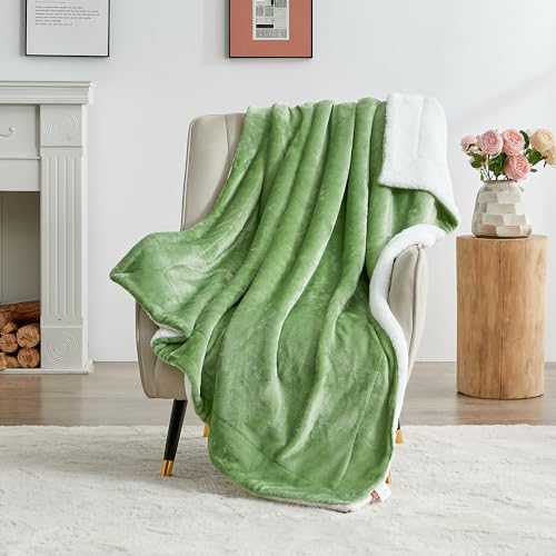 Sherpa Fleece Throw Blanket, Sage Green, 50x60 inches | Double-Sided Super Soft Luxurious Plush Blanket Throw Size - color: Sage Green, size: 50"×60"