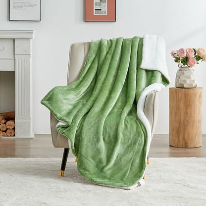 Sherpa Fleece Throw Blanket, Sage Green, 50x60 inches | Double-Sided Super Soft Luxurious Plush Blanket Throw Size - color: Sage Green, size: 50"×60"