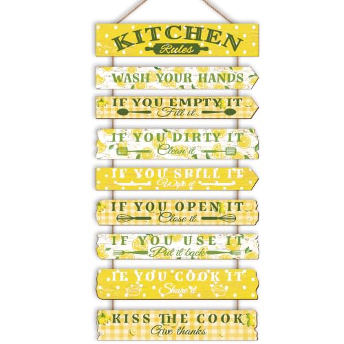 Kitchen Wall Decor Funny Kitchen Signs Kitchen Rules Pictures Wall Art Decor Rustic Farmhouse Western Kitchen Decor Wooden Sign (Lemon) - color: Lemon