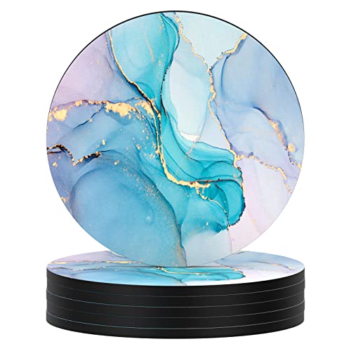 Coasters for Drinks, Set of 6 Absorbent Rubber Drink Coasters for Cup | Set of 6 Cute Absorbent Rubber Drink Coasters for Cup with Non Slip Backing, Kitchen Home Decor Housewarming Gift, Round 4 in - color: Colorful Marble