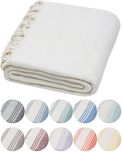 DEMMEX Organic Diamond Turkish Bath & Beach Towel - 100% Oeko-TEX Certified Cotton - Ultra-Soft, Quick-Dry, Lightweight, Compact Luxury Peshtemal Towel, Prewashed, Oversized, 71"x36", White - color: Vintage White