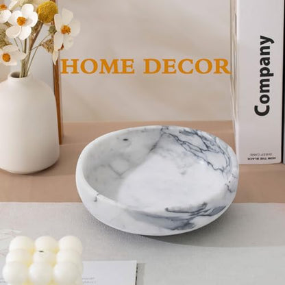 6.7" Decorative Bowl - Natural Marble Key Bowl & Centerpiece (White & Grey) - color: White&Grey