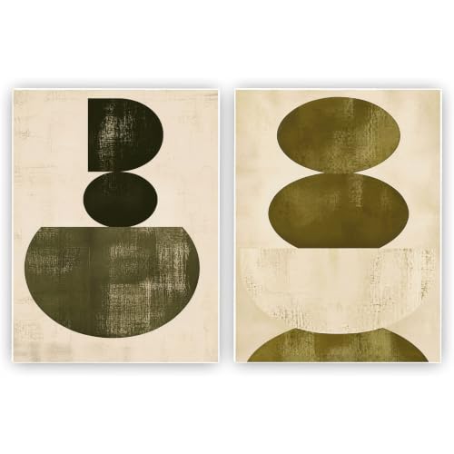 Geometric Wall Decor print Abstract Olive Green Circle Art 16x24 Inch Unframed Vintage Abstract Art Print Mid Century Poster Scandinavian Wall Decor for Bedroom Living Room Housewarming Gift Set of 2 - color: Wabi Sabi Geometric Art, size: 16X24inchx2pcs