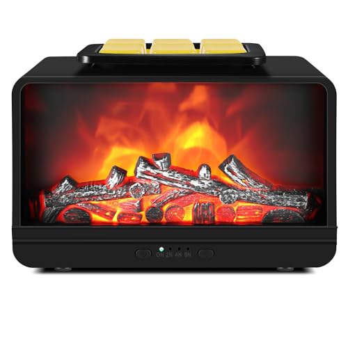 Wax Melt Warmer, Electric Fireplace Wax Warmer with Timer Wax Melter for Scented Wax, Candle Melt Warmer Flame Fragrance Oil Burner for Home Bedroom Office Decor, Gift for Mother's Day - color: Metallic Black