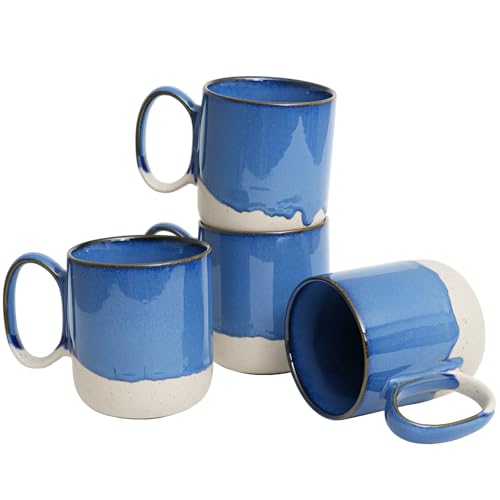 Bosmarlin Ceramic Coffee Mug Set of 4, 15 Oz, Coffee Cups with Big Handle, Microwave and Dishwasher Safe (Deep Blue) - color: Deep Blue