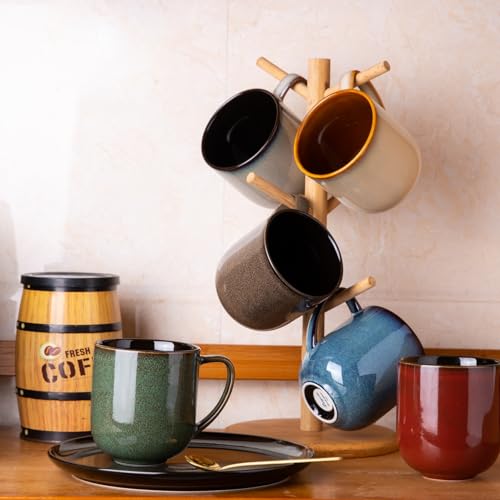 LERATIO Ceramic Coffee Mugs Set of 6,12oz Handmade Coffee Mugs Set | Large Handle for Cappuccino/Latte/Tea/Hot Cocoa,Oven &Dishwasher & Microwave Safe-Colorful - color: reactive glaze-Mixing