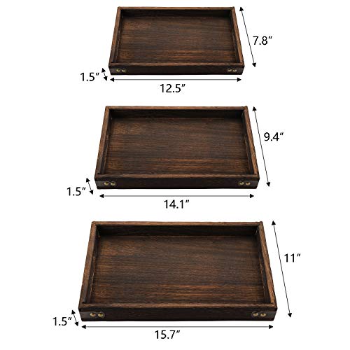 TOPZEA 3 Pack Wood Serving Tray with Handle, Farmhouse Wooden Coffee Table Trays Decorative Breakfast Tray for Bed, Couch, Ottoman, 3 Size