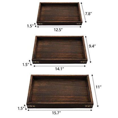 TOPZEA 3 Pack Wood Serving Tray with Handle, Farmhouse Wooden Coffee Table Trays Decorative Breakfast Tray for Bed, Couch, Ottoman, 3 Size