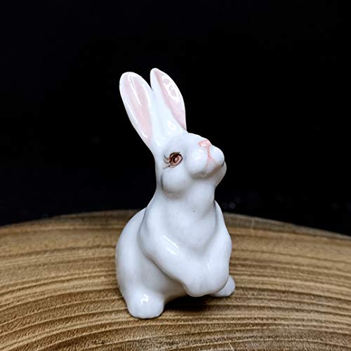 Handmade Ceramic Miniature Rabbit Figurine, Shelf Decor | Hand-painted ceramic, white, 1.9 in tall, for bookshelf, nursery shelf or windowsill, gift for bunny lovers and rabbit owners