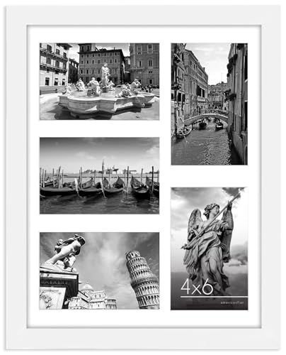 Americanflat 4x6 Collage Picture Frame with Shatter-Resistant Glass - Fits Five 4x6 Photos or Use as One 11x14 Picture Frame - Signature Collection - Collage Frames for Wall Display - White | Overall frame size 11x14, Shatter-resistant glass, hangs vertic