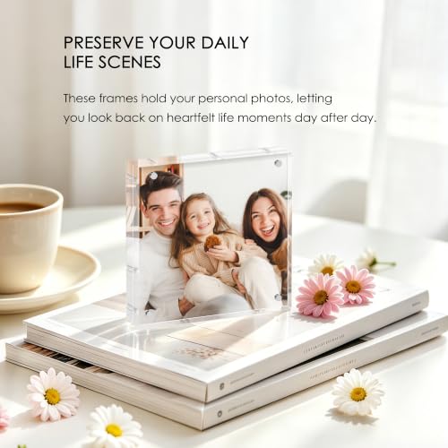 4x4 Acrylic Picture Frame Set of 6, 20mm Thick, Tabletop Display | Double-Sided Transparent Magnetic Frameless Photo Frame, for Office or Home Decor, for Photos, Fits Home, Office - size: 4x4
