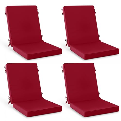 Summsun Patio Dining Seat Cushions Set of 4, 20 x 20 Inch, Burgundy | High Back, High-Resilience Foam, Non-Slip Bottom, Water Resistant, Removable Cover, Tie Straps, Fit for Adirondack, Rocker - color: Burgundy