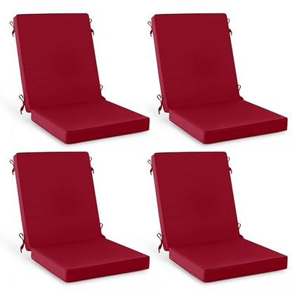 Summsun Patio Dining Seat Cushions Set of 4, 20 x 20 Inch, Burgundy | High Back, High-Resilience Foam, Non-Slip Bottom, Water Resistant, Removable Cover, Tie Straps, Fit for Adirondack, Rocker - color: Burgundy