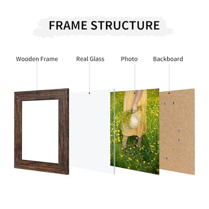 4x6 Collage Picture Frames Set of 2, Rustic Wooden Real Glass Vertical Hanging 3 Opening 4 by 6 Photo Frame, Distressed Brown - color: Distressed Brown, size: Vertical-4x6 in