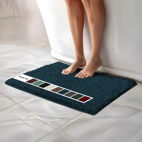 Muddy Mat Chenille Bathroom Rugs Quick Dry Microfiber Mats Non Slip Washable, Extra Thick, Soft and Highly Absorbent Bath Mats for Bathroom, Kitchen, and Shower Floor - Atlantic Blue Small 28"X18" - color: Atlantic Blue, size: 18" x 28"
