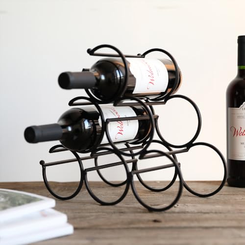 JHY DESIGN Iron Tabletop Wine Rack 11.5''x6''x10.5'' Rustic Wine Bottle Rack Storage Wine Shelf Freestanding Wine Holder Portable Wine Cabinet Mini Bar for Home Counter(6 Bottles Design Dia 3.5inch)