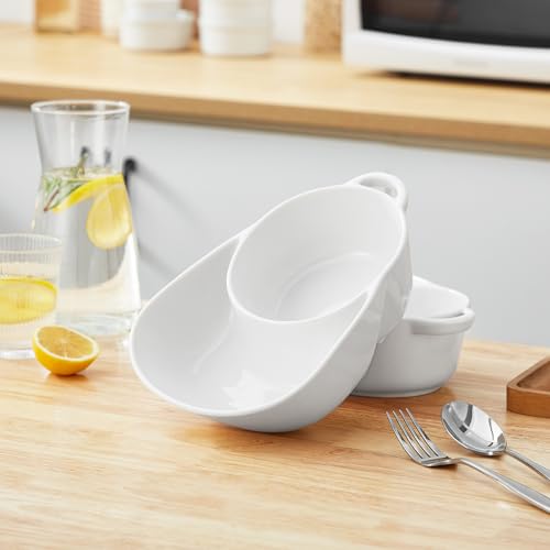 vancasso Starry Chip and Dip Bowl, Anti-Soggy Cereal Bowl, Soup and Sandwich Plate Combo, Breakfast Powls, Divided Snack Bowls Gifts for Wedding Housewarming Party, 2 Pack(White) - color: White