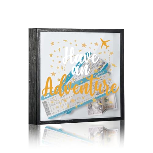 Travel Fund Box, 8×8 Have an Adventure Shadow Box Frame with Slot, Piggy Bank Money Saving Decoration for Graduation Baby Shower Wedding,Star Airplane Memory Keepsake Gift -A08 - size: 8×8 star airplane