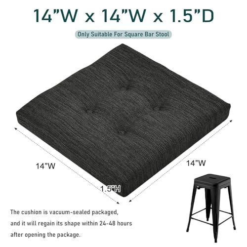 baibu 14 Inch Memory Foam Square Seat Cushion Set of 2, Dual-Layer Design Bar Stool Square Seat Cushion with Ties- 2 Pads Only, Gray-Black (14" (35CM)) - color: Gray-black, size: 14x14x1.5 Inch (Pack of 2)