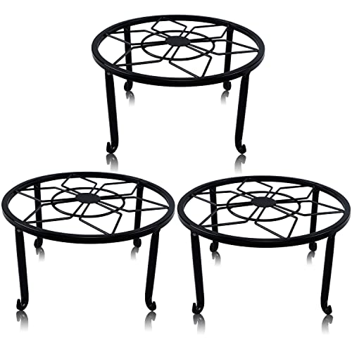 yosager 3 Pack Metal Plant Stands for Flower Pot, Heavy Duty Black Iron Potted Stand Holder, Indoor Outdoor Rustproof Metal Planter Container Round Supports Display Rack for Home & Garden Decor - size: 3 Pack