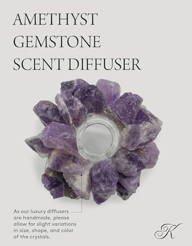 KALIFANO Luxury Glass and Amethyst Crystal Diffuser with Decorative Selenite Reeds - Premium Fragrance/Aroma Diffuser Bottle with Healing Effects (Essential Oils Not Included) - color: Amethyst