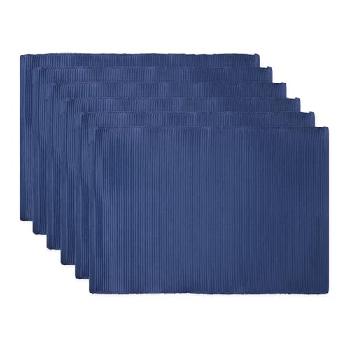 DII Basic Everyday Ribbed Tabletop 100% Cotton, Placemat Set, 13x19, Nautical Blue, 6 Piece - color: Nautical Blue, size: 13x19"
