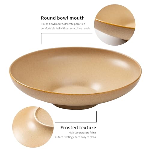 Ceramic Serving Bowls with Wooden Spoons Set of 2, Large Serving Bowl for Dinner Salad Soup Pasta Dessert Fish Fruit Chicken Bread, Oven Dishwasher Safe, 50oz Bowl for Entertaining, 9.75" - color: Yellow