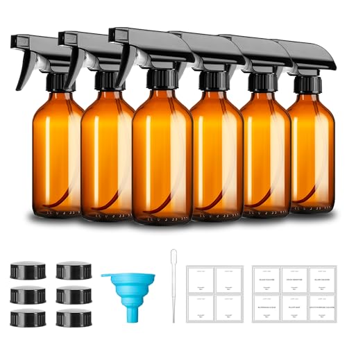GIVAMEIHF 8oz Amber Glass Spray Bottles,6 Pack Glass Spray Bottles Refillable Empty Bottle with Adjustable Nozzle,Spray Bottle for Essential Oils,Cleaning Solutions,Pets,Hair Mister,Gardening - color: Brown-6 Pack