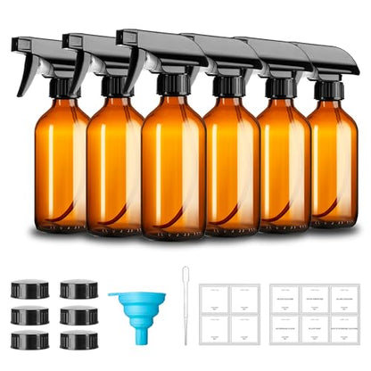 GIVAMEIHF 8oz Amber Glass Spray Bottles,6 Pack Glass Spray Bottles Refillable Empty Bottle with Adjustable Nozzle,Spray Bottle for Essential Oils,Cleaning Solutions,Pets,Hair Mister,Gardening - color: Brown-6 Pack
