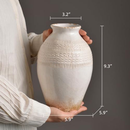 9.3 Inch Ceramic Rustic Flower Vase, White Boho Framhouse Vases Home Decor - color: 9.3 Inch-white