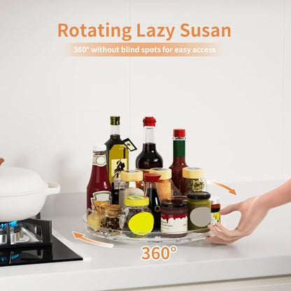 2 Pack Lazy Susan Organizer Turntable, Clear 9 Inch Rotating Organizer Tray for Cabinet Table Top, Round Non-Skid Refrigerator Lazy Susan, Kitchen Storage for Pantry Countertop Bathroom, Spice Rack - size: 9inch - 2 Pack