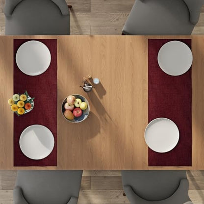 Encasa XO Table Runner 2 Seater, Soft Chenille 13"x36" | Maroon, Woven Rib Texture | Machine Washable | Colorfast & Shrink Resistant | Durable Polyester Yarns - color: Maroon, size: 13x36 in