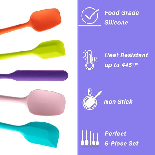 Silicone Spatula Set,5 Piece Food Grade Rubber Spatulas,Multicolor | Spatulas Silicone Heat Resistant for Baking,Cooking,and Mixing High Heat Resistant Non Stick Dishwasher Safe BPA-Free - color: Multicolor