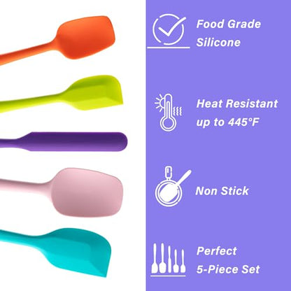 Silicone Spatula Set,5 Piece Food Grade Rubber Spatulas,Multicolor | Spatulas Silicone Heat Resistant for Baking,Cooking,and Mixing High Heat Resistant Non Stick Dishwasher Safe BPA-Free - color: Multicolor