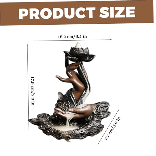 Backflow Incense Burner 7.1x3x6.4 Retro Lotus Waterfall Incense Holder with Buddhas Hand, Decorative Resin Burner for Teahouse, Meditation | Backflow