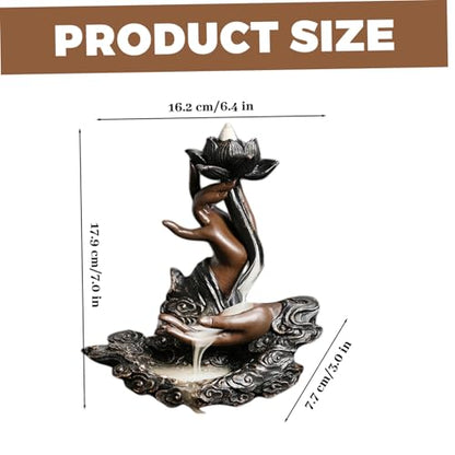 Backflow Incense Burner 7.1x3x6.4 Retro Lotus Waterfall Incense Holder with Buddhas Hand, Decorative Resin Burner for Teahouse, Meditation | Backflow