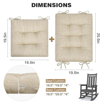 baibu Patented Dual-Layer Rocking Chair Cushion Set, 19.5 x 19.5 in, Beige | Two-piece memory foam seat and back cushion set with secure ties and a non-slip bottom for indoor rocking chairs. - color: Beige