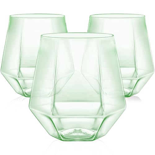 40 Pack Plastic Wine Glasses, 12 Oz Disposable Cocktail Whiskey Glasses | Diamond Stemless Champagne Margarita Glasses, Unbreakable Reusable Plastic Party Cups for Wedding Birthday (Green) - color: Green-40 Pack