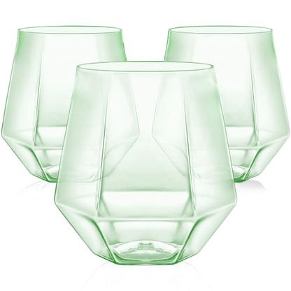 40 Pack Plastic Wine Glasses, 12 Oz Disposable Cocktail Whiskey Glasses | Diamond Stemless Champagne Margarita Glasses, Unbreakable Reusable Plastic Party Cups for Wedding Birthday (Green) - color: Green-40 Pack